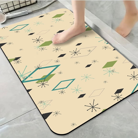 1pc Geometric Mid Century Bathroom Rug Bathroom Decor and Accessories- Durable,Anti Slip,And Quick Drying,Suitable For Indoor/outdoor Use - Perfect For Bathrooms,Bedrooms,Kitchens