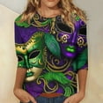thumbnail image 2 of BDPORKAS Women's Mardi Gras Shirt 3/4 Sleeve Tops for Women Graphic Tees Novelty Party Blouses Glitter Mask Printed Plus Size Mardi Gras Costumes, 2 of 5