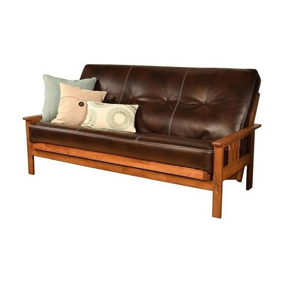 Full Size Futon Frame - Hardwood Futon Sofa Bed - Mission Style - Java Mattress Included