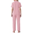 thumbnail image 3 of INSPIRE CHIC Women's Pajama Set Button Down Soft Short Sleeve Sleepwear Long Pants 2 Piece Lounge Set M Grey Pink, 3 of 6