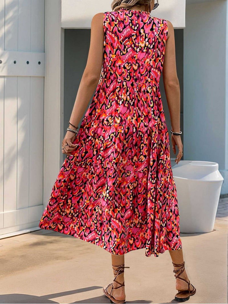 Women'S Maxi Dress Summer Sleeveless Bohemian Floral V Neck Tie Front  Fringe Flowy Long Dress Vacation Beach Sundress Black & Red M - Walmart.com