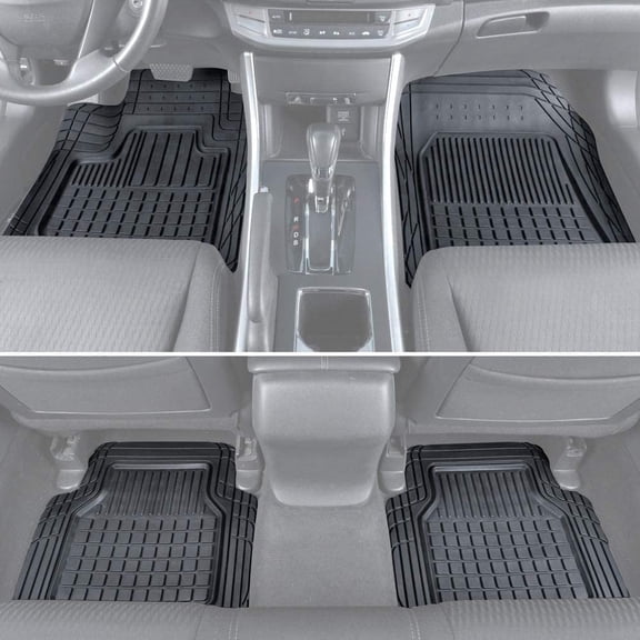 BDK Rubber Car Floor Mats - Classic Square Grid Channels - Trim to Fit Feature, 100% Odorless