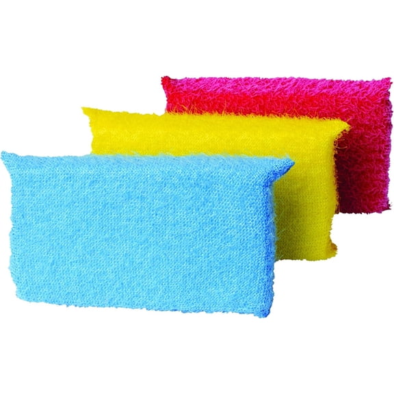 Multicolor Cellulose Scrub Sponges, Pack of 3, Blue/Yellow/Pink, 3 Count