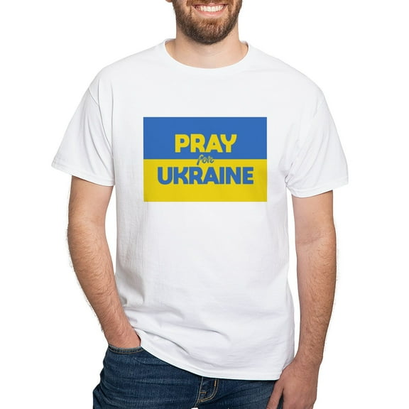 CafePress - Pray For Ukraine T Shirt - Men's White Classic Cotton T-Shirts