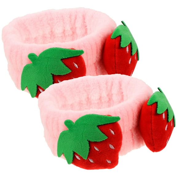 FELTECHELECTR 2Pcs Pink Cloth Strawberry Facial Headband for Girls 18x5cm