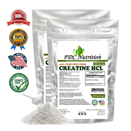 TWO PACKS 500g (1.1 lb) CREATINE HYDROCHLORIDE (HCL) US PHARMACEUTICAL GRADE