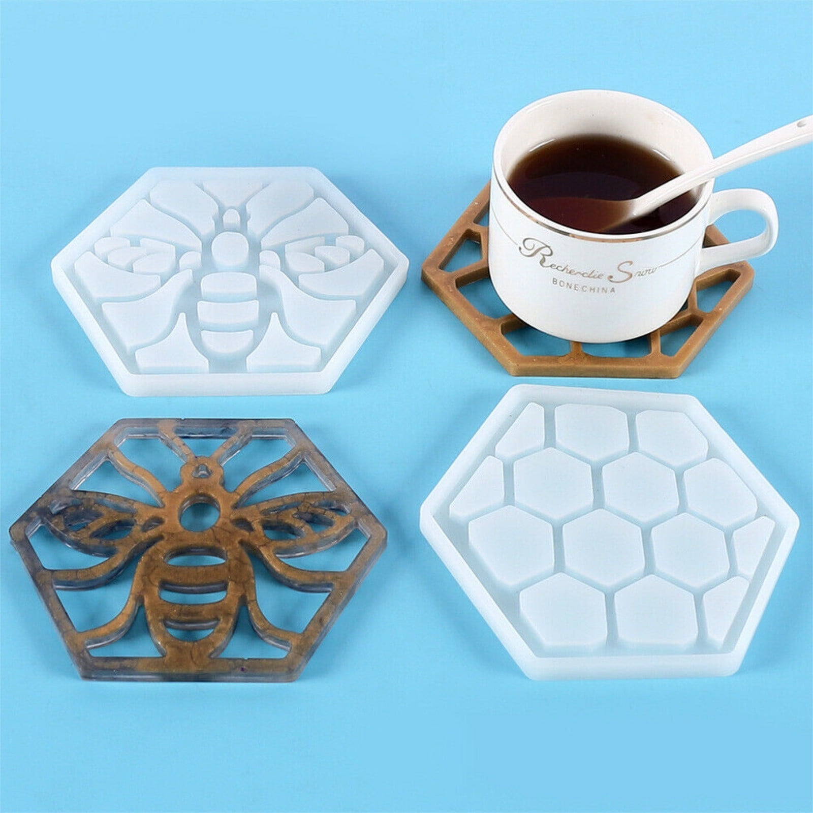 Silicone Bee Honeycomb Coaster Resin Casting Mold Tray Cup Mat