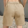 thumbnail image 3 of Bermuda Cargo Denim Shorts for Women Knee Length Elastic Waist Multi Pockets Casual Summer Long Jorts Beige M, 3 of 5