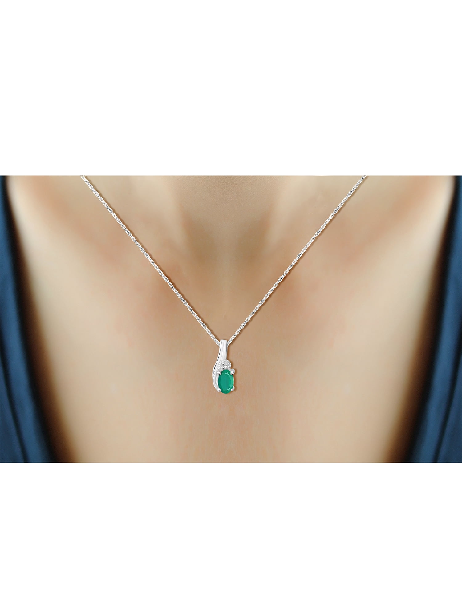 JewelersClub Silver Necklaces for Women –Silver Necklace for Women .925 Sterling Silver – Emerald Necklace Centerpiece, White Diamond Accents – Hypoallergenic Pendant
