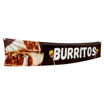 Burritos Large Banners and Signs for Outdoor by DreamController-Polyester Banner with 4 Holes for Easy Hang Indoor & Outdoor| 6x1 Feet HD Banner to Promote Food & Beverages | Made in USA