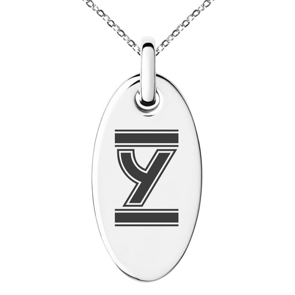Stainless Steel Letter Y Initial Empire Monogram Engraved Small Oval Charm Pendant Necklace