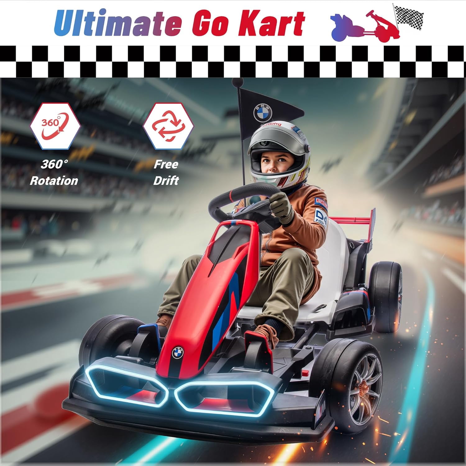 Licensed BMW Electric Go Kart for Kids 6-12, 36V 9AH Drift Kart Ride on Toys, Dual 300W Motors, Adjustable Seat, Drift Mode, 2 Speed, LED Lights