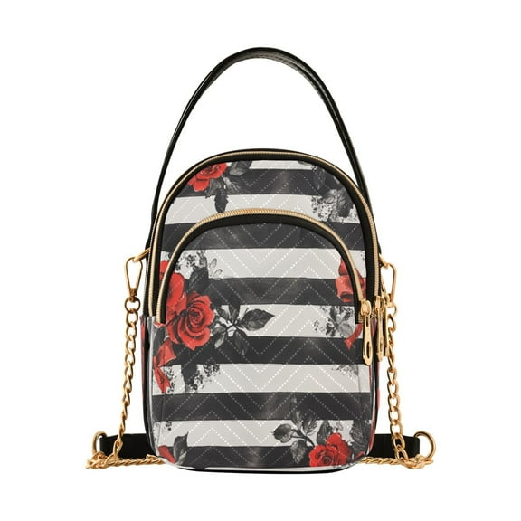 DIXRUYEE Cross Body Fashion Shoulder Waist Purse Bags Roses on Stripes Pocket Handbags