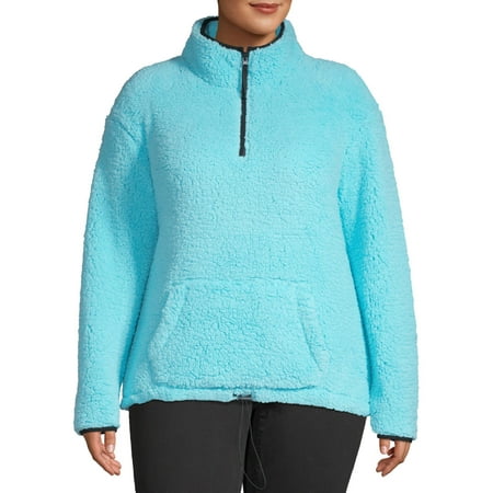 No Boundaries Juniors' Plus Size Quarter-Zip Pullover Sherpa Sweatshirt