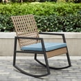thumbnail image 2 of Walker Edison Modern Rattan Patio Rocker with Cushion in Light Brown and Blue, 2 of 4