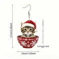 thumbnail image 3 of 1 Pair Acrylic Cute Christmas Hat Cat Earrings Dangle Drop Kitten Jewelry for Women Pets Lovers Charms Gifts, 3 of 6