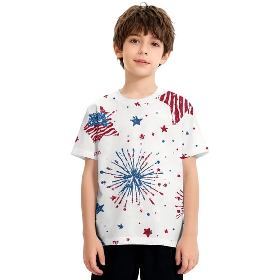 Boys' & Big Boys' Patriotic Graphic Tee with Short Sleeves, Sizes 4-18,Independence Day Printed
