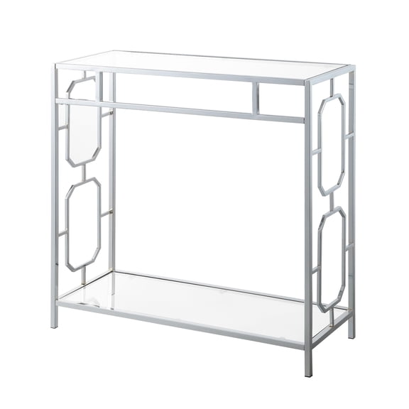 Pemberly Row Modern Chrome Metal and Glass Hall Table with Shelf