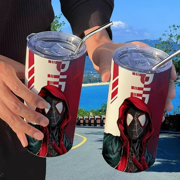 Marvel Spiderman 14.2oz Insulated Stainless Steel Water Bottle - Leakproof, Reusable With Straw For Juice & Milk, Perfect For Travel & Back To School Gift