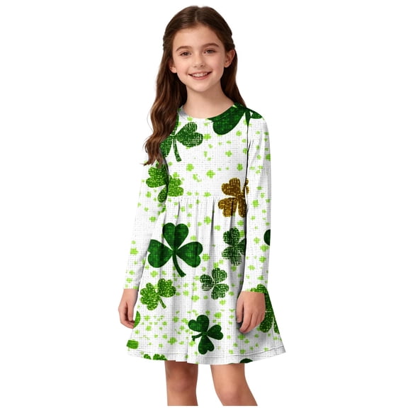 HAiming St Patricks Day Dresses Girls Long Sleeve Holiday Cute Outfit Spring Summer Clothes for Kids