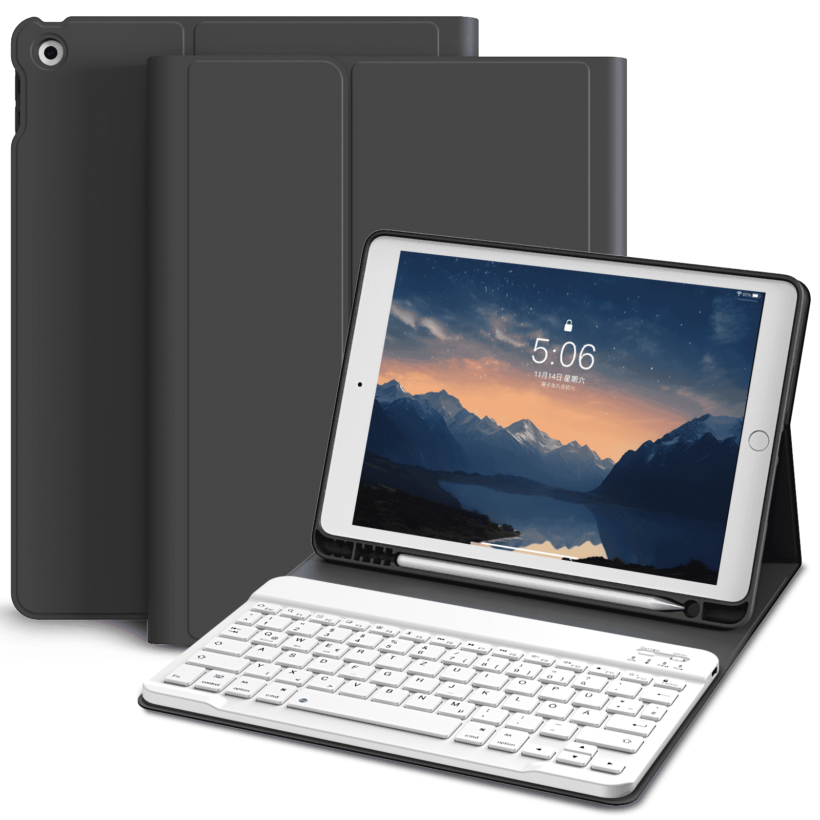 ZKTUYU Case with Keyboard for iPad 9th/8th/7th Generation 10.2 inch 2021/2020/2019 Detachable Wireless Bluetooth Keyboard Cover Thin & Light with Left Side Pencil Holder Auto Wake/Sleep,Black