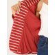 thumbnail image 5 of Blazer a rayas rojo para mujer con solapa de muesca y mangas largas con botones, 5 of 6