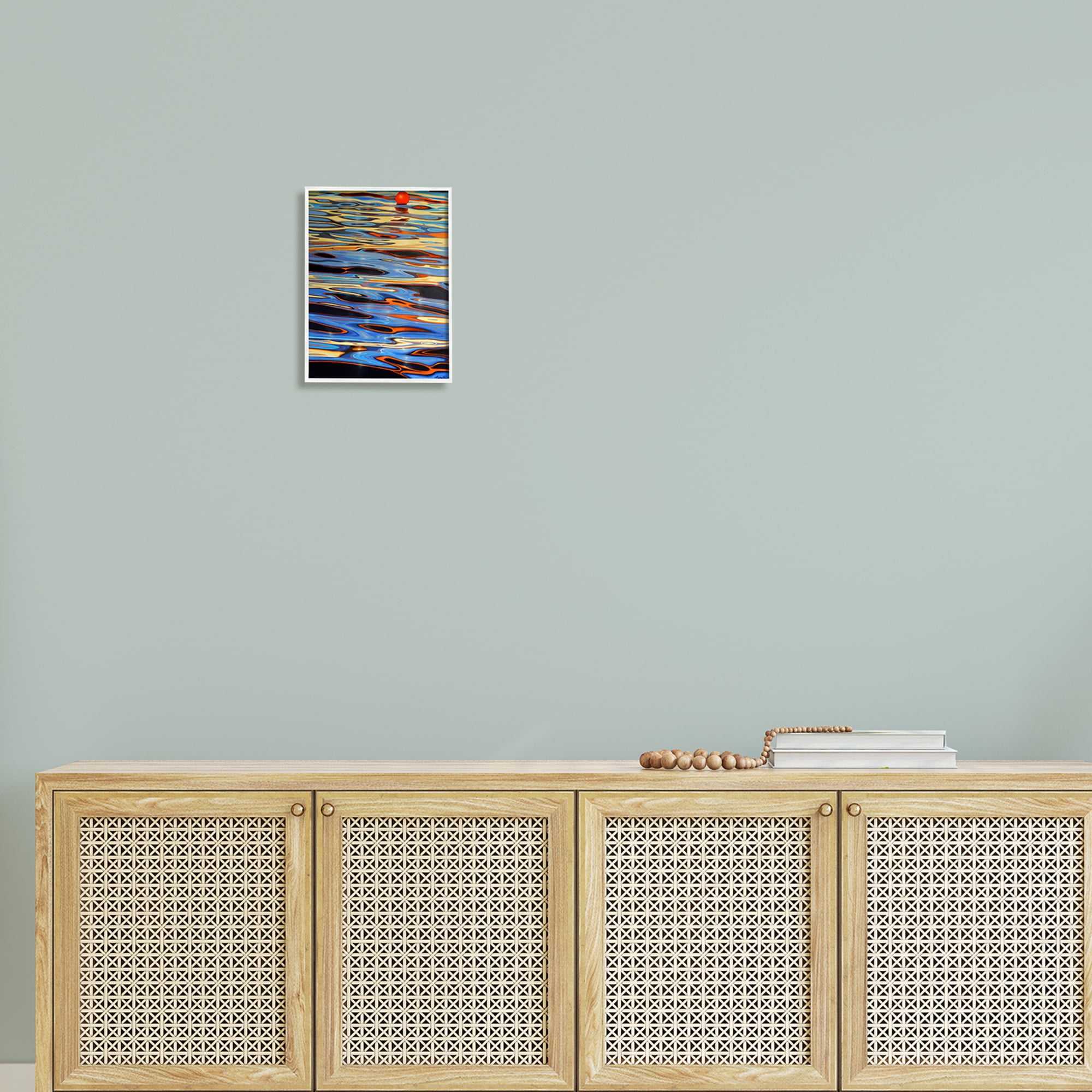 Stupell Industries Ball Floating Reflective Water Ripples Vivid Light Graphic Art White Framed Art Print Wall Art, Design by Alan Weston