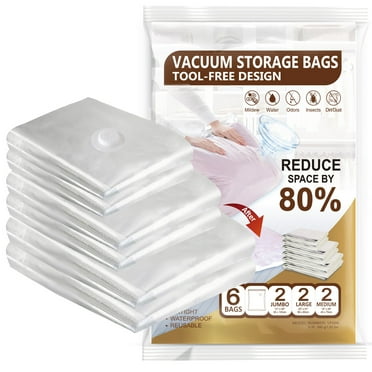 TAILI 6 Pack Vacuum Storage Bags, Space Saver Bags Combo (2 Jumbo, 2 Large, 2 Medium), Storage Bags Vacuum Sealed for Clothes, Beddings, Comforters, Saving More Closet Space