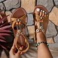 thumbnail image 5 of EKVAHL Women's Brown Bohemian Flat Sandals, Vintage Beaded Beach Sandals with Elastic Ankle Strap, Summer Casual Dressy Gladiator Shoes for Daily, 5 of 5