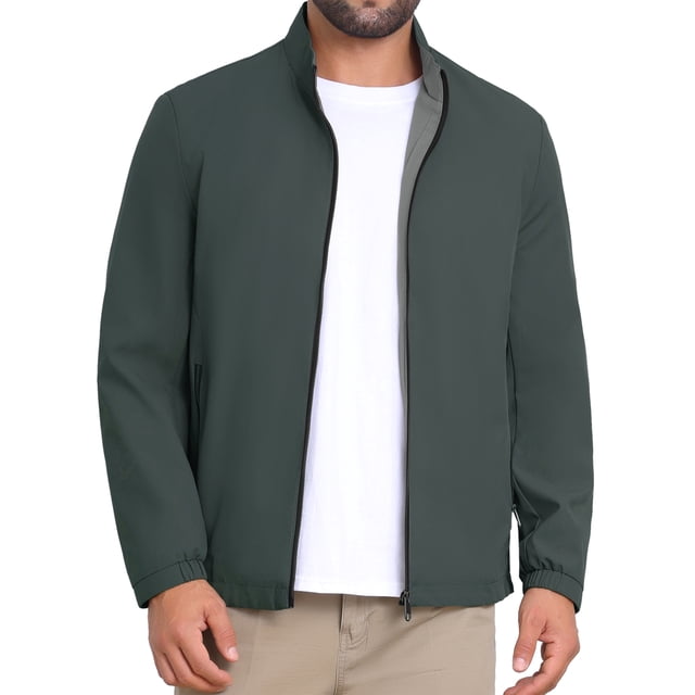 Chaqueta de negocios INSPIRE CHIC para hombres, con forro, cuello alto, cierre completo, chaqueta formal de golf XL en verde oscuro