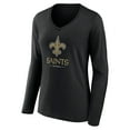thumbnail image 2 of Women's Black New Orleans Saints Logo Team Lockup Long Sleeve V-Neck T-Shirt, 2 of 3