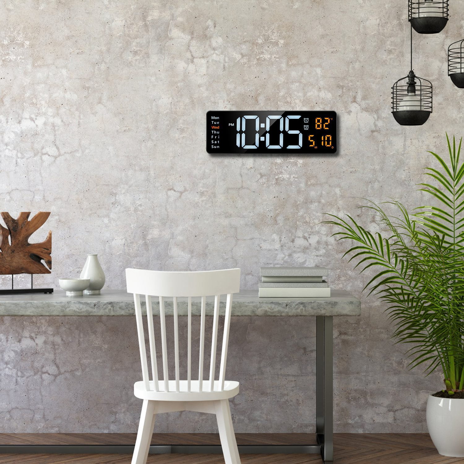 Moclever LED Digital Wall Clock with Remote Control 10 Level Brightness 3 Alarm Settings 12/24Hr Format Timing Countdown Temperature Calendar Display Desk Clock for Office Home, Black