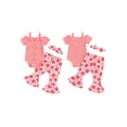 thumbnail image 3 of Baby Girl Pants Outfits Short Sleeve Spaghetti Strap Bow Romper with Strawberry Print Flare Pants and Headband, 3 of 10