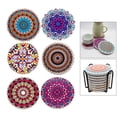 thumbnail image 4 of Posavasos redondos de corcho de cerámica con base de 6/8 piezas para bebidas de cocina + soporte para mesa de comedor 6 piezas, 4 of 9