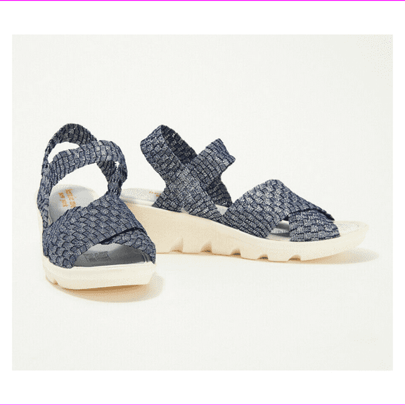 Bernie Mev Basket Weave Quarter Strap Wedges - Lihi Buttercup Navy Shimmer 11 M