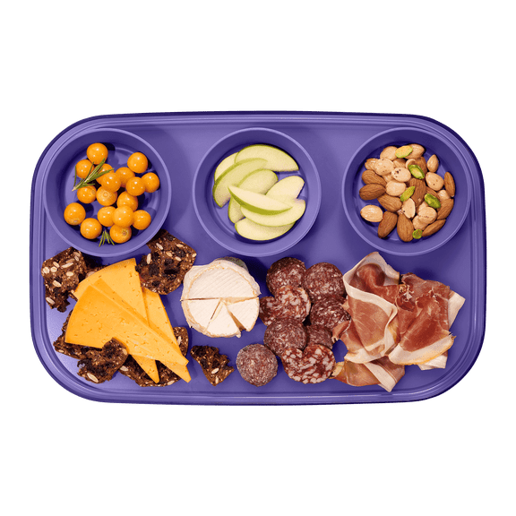 madesmart 3-Bowl Serving Tray, Durable BPA-Free Plastic, Perfect for Chips, Salsa & Dips, Translucent Purple