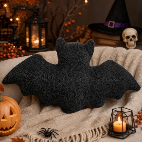 Halloween Decorations Indoor Bat Pillow , Black Gothic Bat Shaped Throw Pillows for Couch Bed, Spooky Plush Cushion Holiday Decor Gifts for Adult & Kids, 9.4" x 15.7"