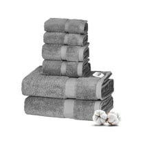 VEVOR 6-Piece Towel Set, 600 GSM 100% Cotton Towels for Bathroom, 2 Bath Towels, 2 Hand Towels and 2 Washcloths, Highly Absorbent & Quick Drying Bathroom Towels for Bathroom, Gym, Hotel, and Spa