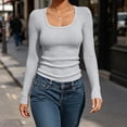 thumbnail image 4 of AherBiu Going out Tops for Women Ribble Knitted Square Neck Slim Fitted Stretch Long Sleeve Basic Layer Cute Shirt Blouse, 4 of 8