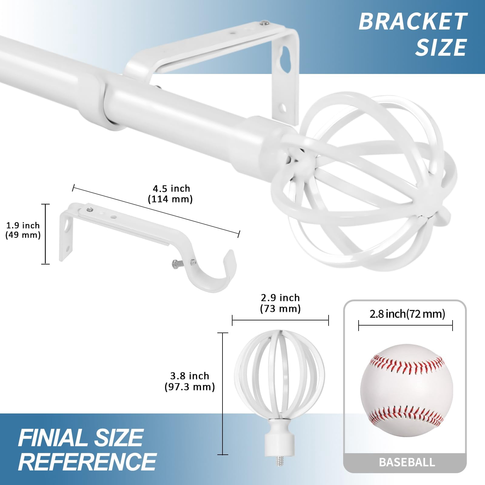 Urbanest 3/4" Diameter Designer Steel Cage Single Curtain Rod – Heavy Metal Decorative Finials, Drapery Hardware for Window Treatments, 28" to 48", Glossy White