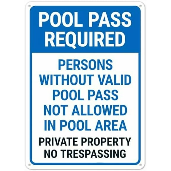Pool Pass Required Persons Without Valid Pool Pass Not Allowed In Pool Area Sign, Pool Signs Metal Sign NO.4390 Metal Tin Sign 8x12 Inch - Clear Warning for Home & Business Use