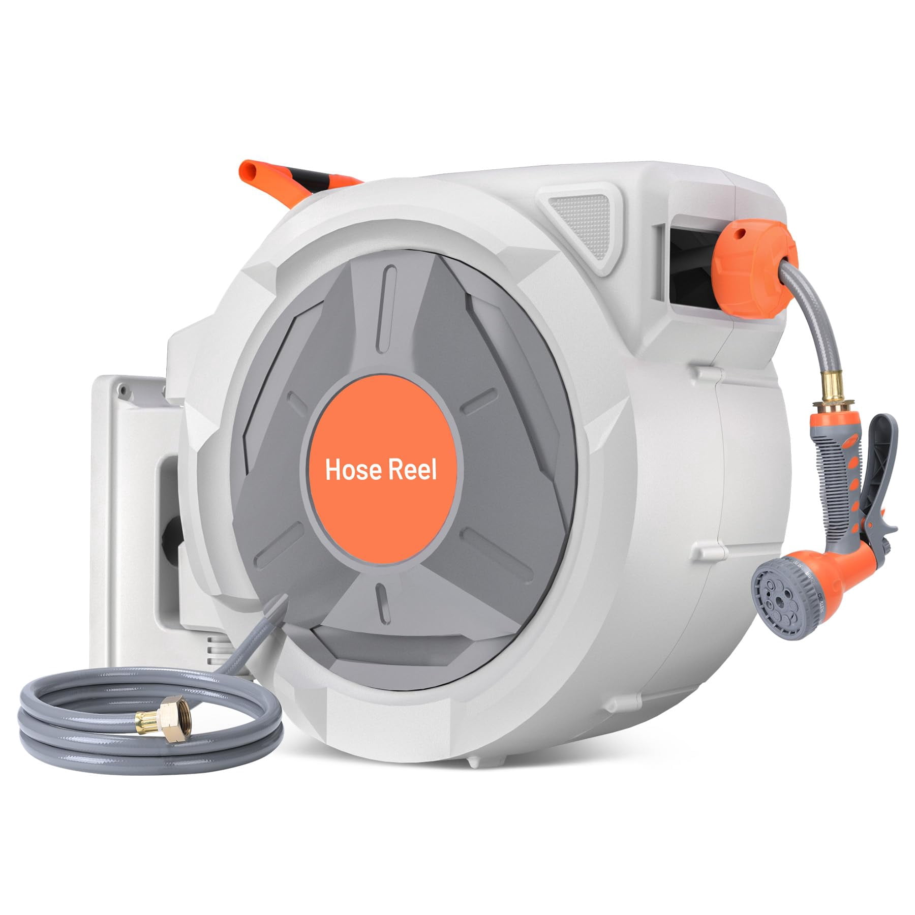 Garvee 130 FT Retractable Garden Hose Reel Automatic Rewind Wall Mount with 9-Function Nozzle for Outdoor