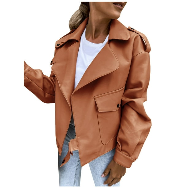 QYZEU Beige Shacket Womens Casual Jackets Zip Up Women'S Autumn Winter