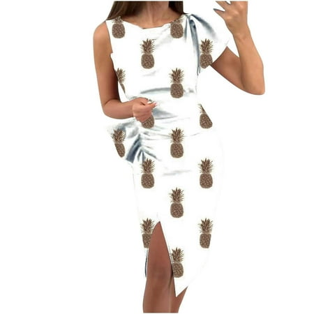 

Dresses for Women Pink Dress for Women Women s Summer Trendy Elegant Crew Neck Pure Color Sleeveless Dress Slit Dress Skirt on Clearance Dresses for Women Flower Girl Dress Gold S