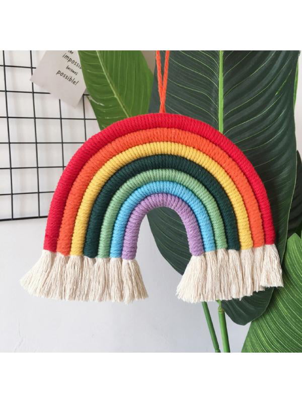 Woven Rainbow Macrame Tapestry Wall Hanging Nursery Room Cloud For Home Decor 