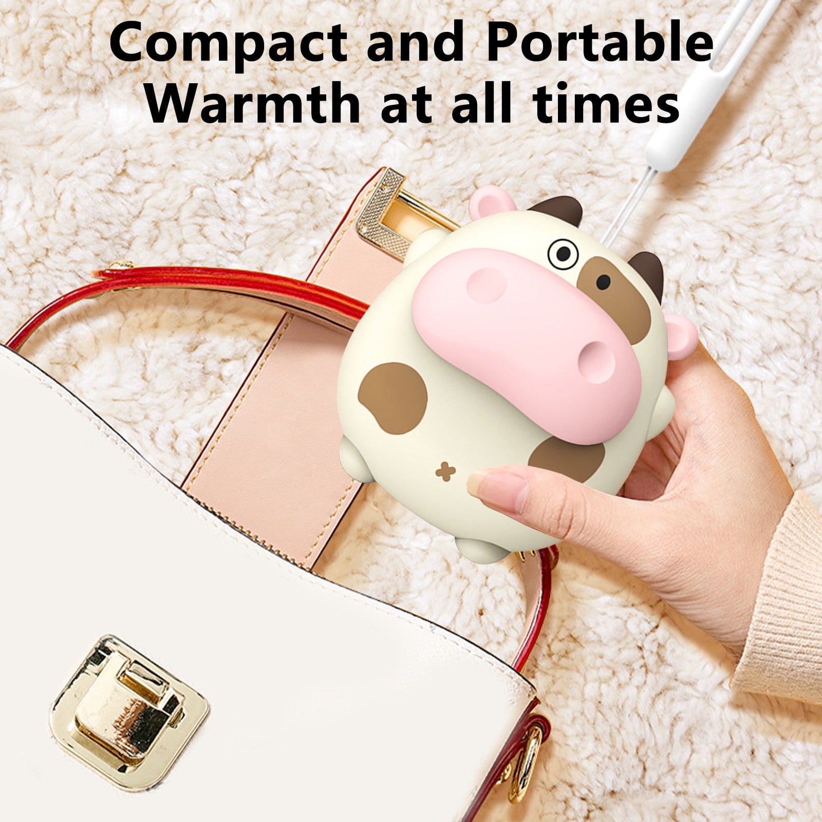 VibHome Winter Cute Cow USB Fast Charging Two Speed Temperature Control Delicate Heating On Both Sides Lightweight And Portable Fast Heating Hand Warmer