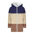 thumbnail image 4 of Women's Color Block Jacket Trendy Full Zip Loose Long Thermal Warm Fleece Hoodies Causal Long Sleeve Hooded Outfits (S, Coffee), 4 of 5