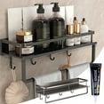 thumbnail image 1 of Estante de baño de pared sin taladros | Estante adhesivo con ganchos | Organizador de aleación de aluminio para champú, toallas y artículos de aseo | Gris 40 x 12 x 10 cm, 1 of 7