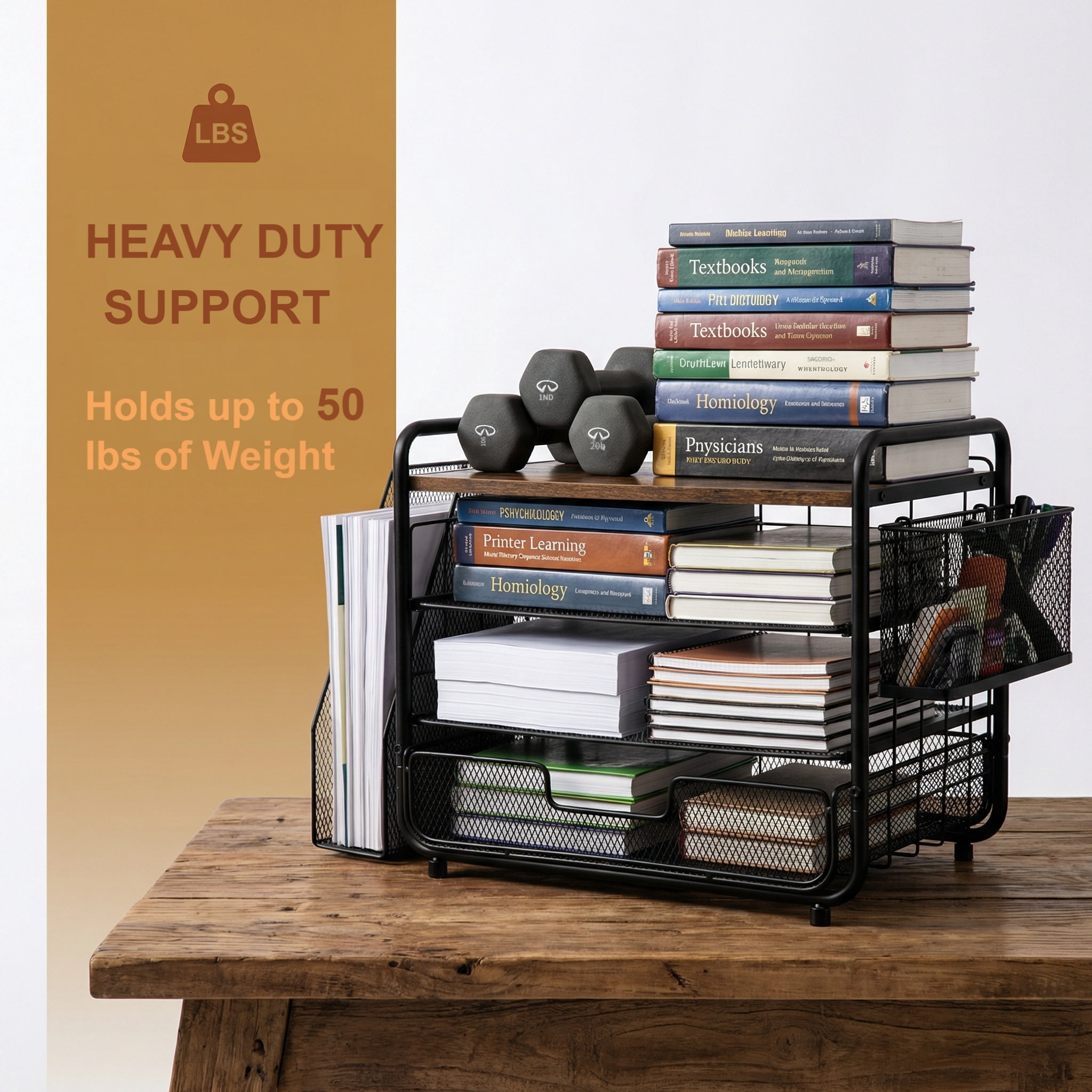 OUTMASTER  4-Tier Desk Organizer,Metal Desktop File Organizer with Drawer and Pen Holder,Office Supplies