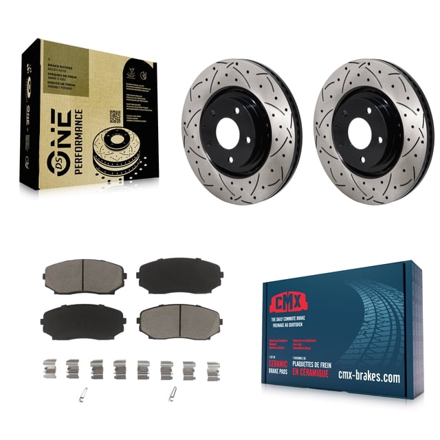 Transit Auto Front Coated Drilled Slotted Disc Brake Rotors and Ceramic Pads Kit for Car Mazda CX-5 CX-9 KDC-101175